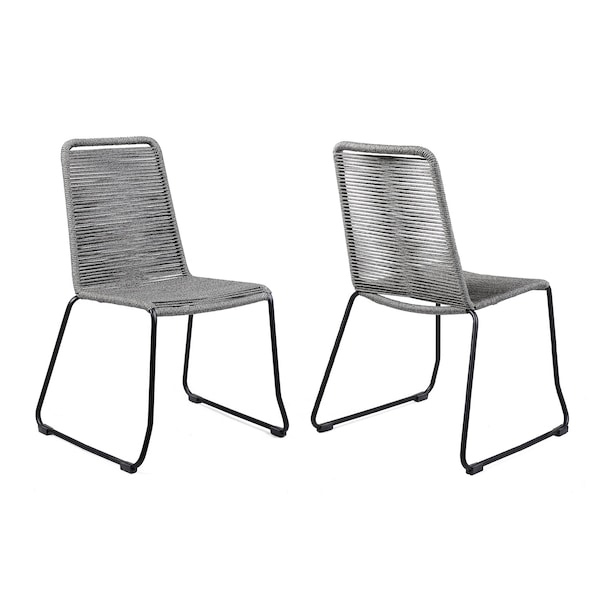 Armen Living Shasta Outdoor Metal and Gray Rope Stackable Dining Chair, PK2 LCSHSICH - main